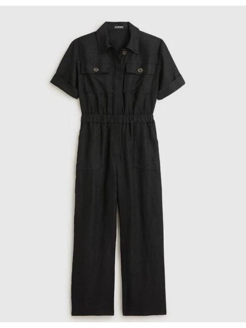 J.Crew 100% Linen Utility Cargo Wide Leg Jumpsuit Item CA634 in Black 6 NWT $248